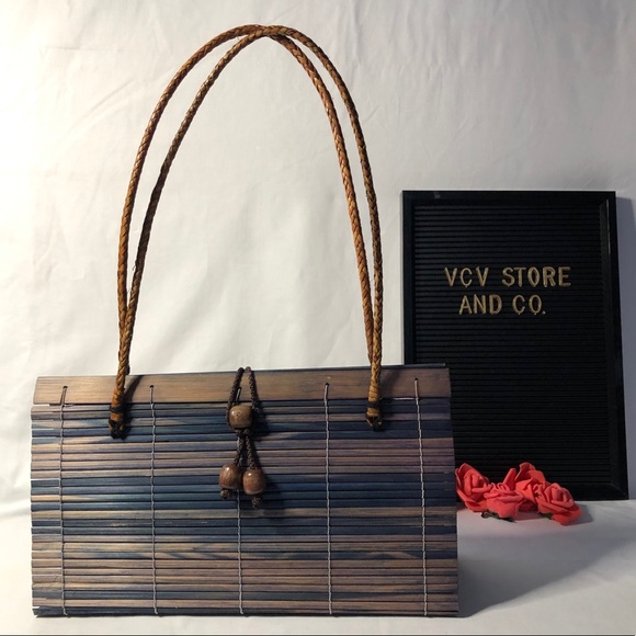 NWOT Colori Blue Wooden Bamboo Purse - Picture 13 of 13